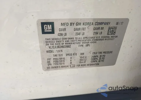 2017 Chevrolet Trax Lt from USA, damaged, VIN KL7CJLSB3HB229862